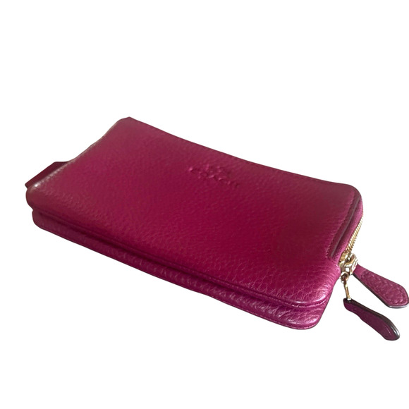 COACH Fuchsia Pebbled Leather Double Corner Zip Wristlet Bag Wallet Hang Tag - Picture 7 of 12